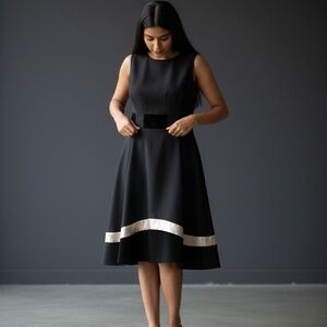 Calvin Klein Black Midi Dress with White Trim